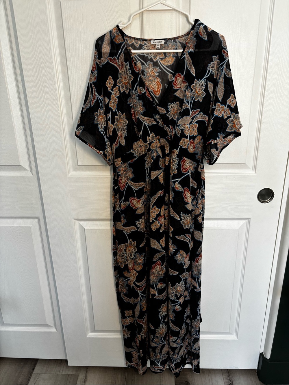 Love, Fire Sheer Floral Tie Waist Dress Black Paisley Boho M